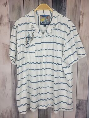 Knickerbocker White Striped Fish Design Polo Shirt Short Sleeve XXL